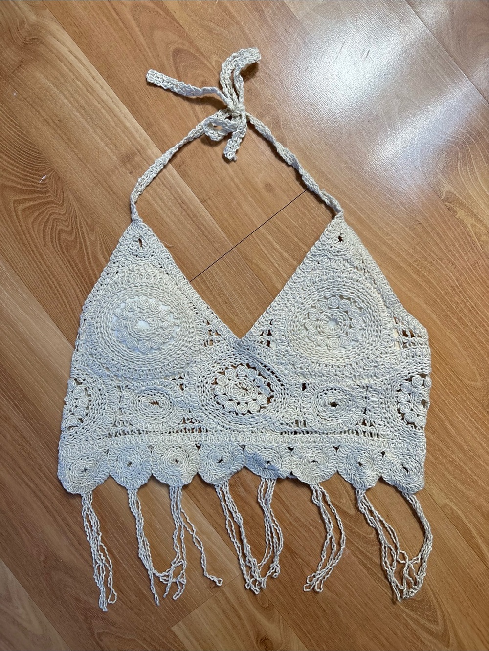 Crochet Halter Crop Top - Cream